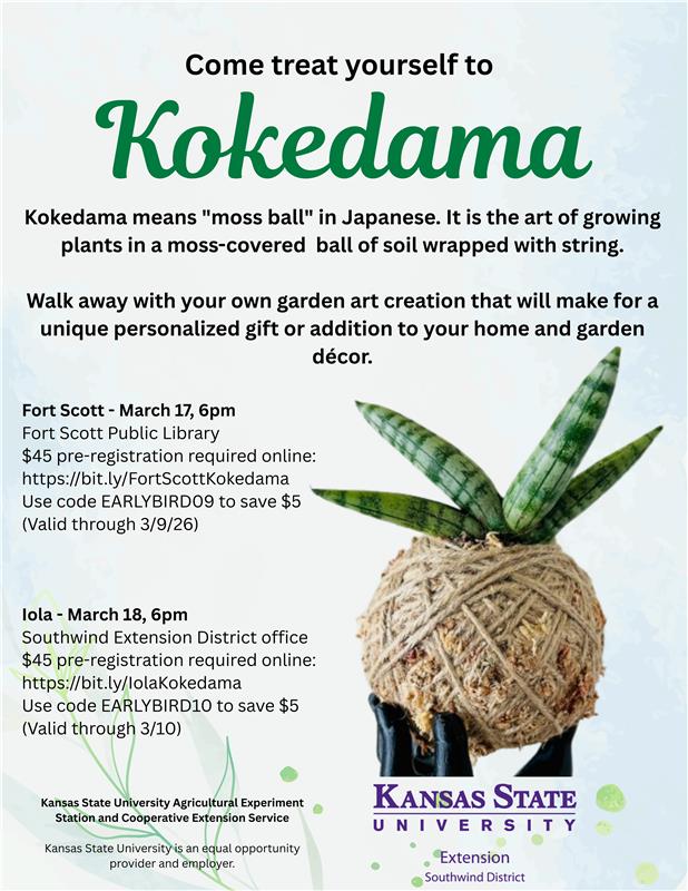 Moss ball plant class put on by the Southwind District. Online reg.